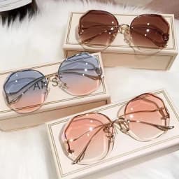 Vintage Oversized Square Cat Eye Sunglasses Women Metal Frame UV400 Protection