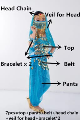Children Belly Dancer Belt Pants Veil Accessories for Wings Kids Mask Bollywood Dress Girls Belly dance Costume Set 2-8Pieces