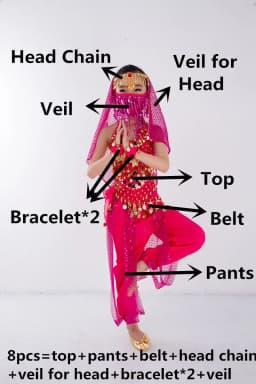 Children Belly Dancer Belt Pants Veil Accessories for Wings Kids Mask Bollywood Dress Girls Belly dance Costume Set 2-8Pieces
