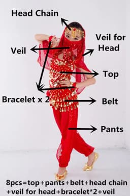 Children Belly Dancer Belt Pants Veil Accessories for Wings Kids Mask Bollywood Dress Girls Belly dance Costume Set 2-8Pieces