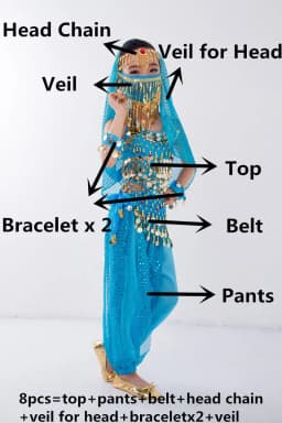 Children Belly Dancer Belt Pants Veil Accessories for Wings Kids Mask Bollywood Dress Girls Belly dance Costume Set 2-8Pieces