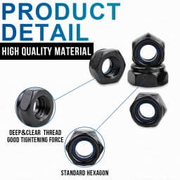 NINDEJIN Black Nylon Lock Nut 304 Stainless Steel Zinc-plated Hex Hexagon Self Locking Nut M3 M4 M5 M6 M8 M10 M12 Lock Nut