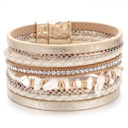 Amorcome Boho Natural Stone Leather Bracelets for Women Female Vintage Braided Rope Wide Multilayer Wrap Bracelet Men Jewelry
