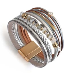 Amorcome Boho Natural Stone Leather Bracelets for Women Female Vintage Braided Rope Wide Multilayer Wrap Bracelet Men Jewelry