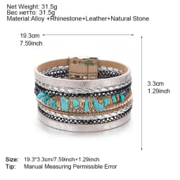 Amorcome Boho Natural Stone Leather Bracelets for Women Female Vintage Braided Rope Wide Multilayer Wrap Bracelet Men Jewelry