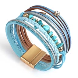 Amorcome Boho Natural Stone Leather Bracelets for Women Female Vintage Braided Rope Wide Multilayer Wrap Bracelet Men Jewelry