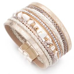 Amorcome Boho Natural Stone Leather Bracelets for Women Female Vintage Braided Rope Wide Multilayer Wrap Bracelet Men Jewelry