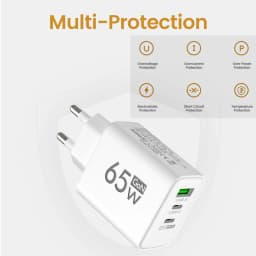 65W GaN USB C Fast Charger 3 Ports PD3.0 QC3.0 Mobile Phone Wall Adapter for iPhone 16 15 17 Samsung Xiaomi Huawei EU US KR Plug