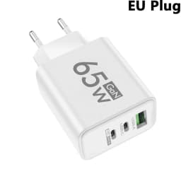65W GaN USB C Fast Charger 3 Ports PD3.0 QC3.0 Mobile Phone Wall Adapter for iPhone 16 15 17 Samsung Xiaomi Huawei EU US KR Plug