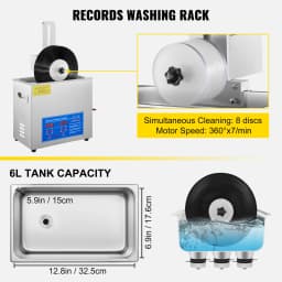 SucceBuy Ultrasonic Cleaner 6L Ultrasonic Vinyl Cleaner 7-12 In 8 Records Ultrasonic Vinyl Cleaning Machine 180W for Home Store
