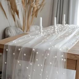 80x200cm Pearl Gauze Decorative Table Flag Beaded Net Gauze Wedding Table Flag Curtain Party Tablecloth Background Decoration