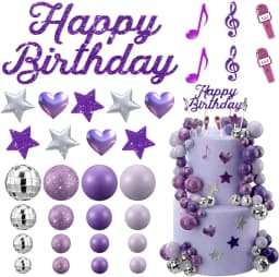 Sparkle K-Pop Birthday Cake Decor: Purple Disco Balls, Musical Notes & Glitter Stars – Party Supplies for Fans