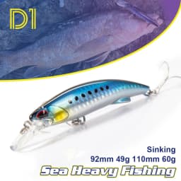 D1 Sea Minnow Heavy Sinking Lure 92mm 49g 110mm 60g Rocks & Beach Hard Bait Tuna Wobblers Carp Pike With Treble Hooks DT5005