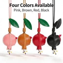 Handmade Vegetable Tanned Leather Pomegranate Keychain Fruit Bag Charm Cute Purse Pendant Car Mirror Accessories For Women Gifts