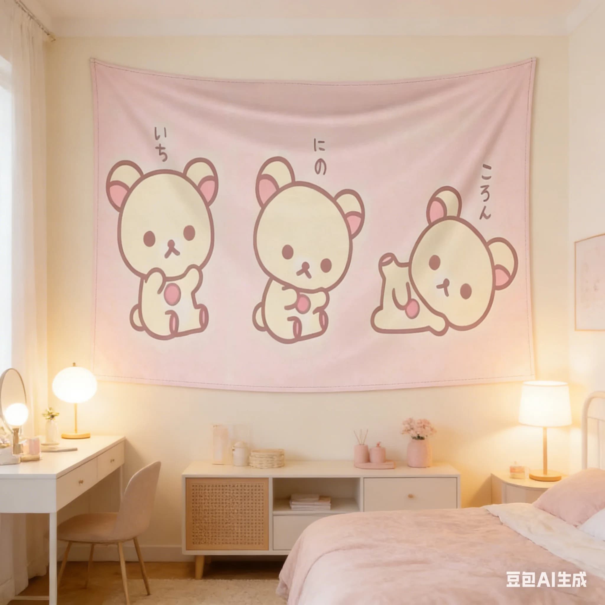 1pc Three Cute Bears Tapestry, Polyester 2D Flat Wall Art, Cozy Decor for Kids Room Bedside, Healing Home Accent & Gift