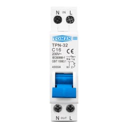 TOMZN TPN 1P+N Mini Circuit Breaker MCB 10A 16A 20A 25A 32A 230V AC DIN Rail