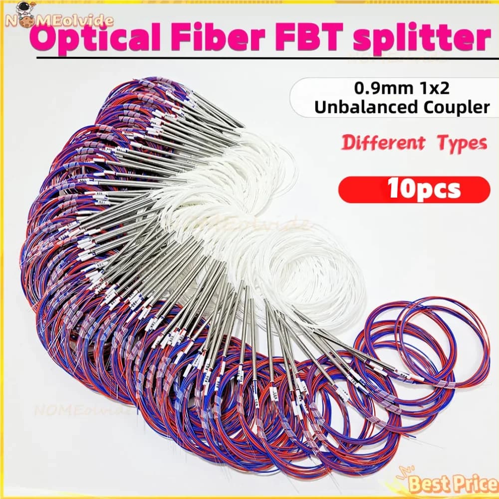 10pcs Fiber Optical FBT Splitter 50/50 20/80 Different Types 1x2 0.9mm Unbalanced Coupler FBT Splitter Without Connectors