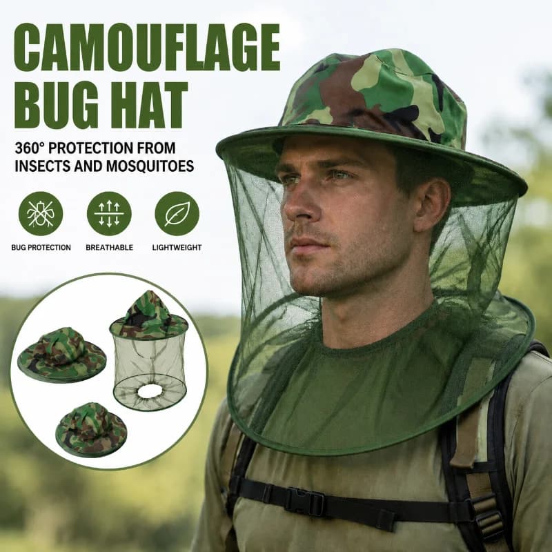 Camouflage Beekeeping Protective Bee Hat Insect Mesh Face Hat Anti-Mosquito Shawl Hat Outdoor Fishing  Face Mask Hat