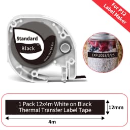 Phomemo P12 P12Pro Label Maker Tape Replacement for DYMO Label Maker Pastic Tape Replace for DYMO Letra Tag 100H LT-100T LT110T