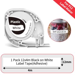 Phomemo P12 P12Pro Label Maker Tape Replacement for DYMO Label Maker Pastic Tape Replace for DYMO Letra Tag 100H LT-100T LT110T