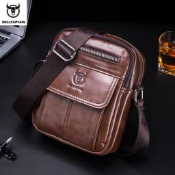 Bullcaptain Casual Men's Shoulder Bags Business Messenger Bag High-Quality Men's Cow Leather Bag's Mini Large Capacity Pocket
