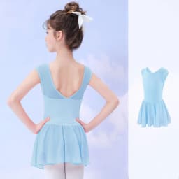 Girls Ballet Dress Sleeveless Dance Leotard Dress Cotton Splice Dance Dress for Girls Kids Ballet Leotard with Chiffon Skirt