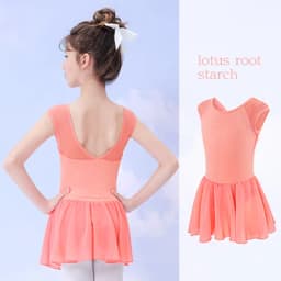 Girls Ballet Dress Sleeveless Dance Leotard Dress Cotton Splice Dance Dress for Girls Kids Ballet Leotard with Chiffon Skirt