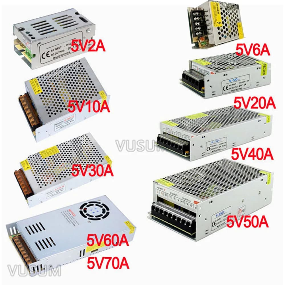 vusum Switching Led power supply 5V power supply Transformer 110V 220V AC to DC 5V 2A 6A 10A 20A 30A 40A 50A 60A 72A Driver