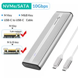 PHIXERO SSD Case NVMe SATA M.2 to USB Type C SSD Enclosure Dual Portocol NVMe to USB Adapter 10Gbps USB 3.1 Gen2 USB C External