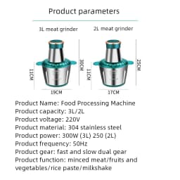3L Stainless Steel Electric Chopper Meat Grinder Mincer Vegetable Chopper Meat Slicer Machine Chopper Mincer Baby Food Processor