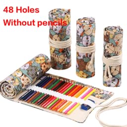 12/24/36/48/72 Hole Colorful Cloth Pencil Case Antique Aesthetics Stationery Cosmetic Pencil Storage Bag Stationery Box 050045