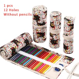 12/24/36/48/72 Hole Colorful Cloth Pencil Case Antique Aesthetics Stationery Cosmetic Pencil Storage Bag Stationery Box 050045