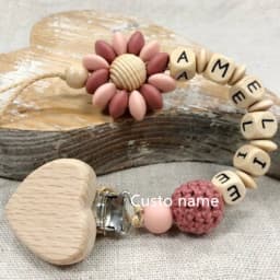 Custom Name Silicone Beads Wooden Ring Pacifier Clips Safe Teething Chains Baby Teether Eco-friendly Dummy Beech Clips Holder