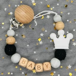Custom Name Silicone Beads Wooden Ring Pacifier Clips Safe Teething Chains Baby Teether Eco-friendly Dummy Beech Clips Holder