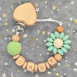 Custom Name Silicone Beads Wooden Ring Pacifier Clips Safe Teething Chains Baby Teether Eco-friendly Dummy Beech Clips Holder