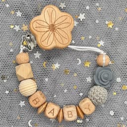 Custom Name Silicone Beads Wooden Ring Pacifier Clips Safe Teething Chains Baby Teether Eco-friendly Dummy Beech Clips Holder