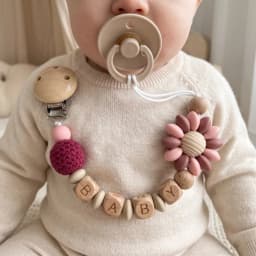Custom Name Silicone Beads Wooden Ring Pacifier Clips Safe Teething Chains Baby Teether Eco-friendly Dummy Beech Clips Holder