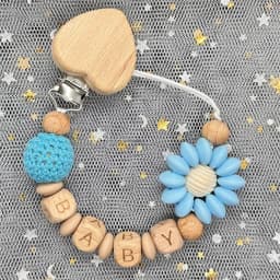 Custom Name Silicone Beads Wooden Ring Pacifier Clips Safe Teething Chains Baby Teether Eco-friendly Dummy Beech Clips Holder