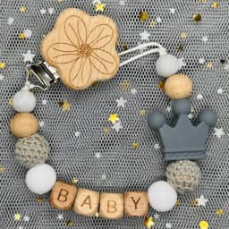 Custom Name Silicone Beads Wooden Ring Pacifier Clips Safe Teething Chains Baby Teether Eco-friendly Dummy Beech Clips Holder
