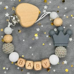 Custom Name Silicone Beads Wooden Ring Pacifier Clips Safe Teething Chains Baby Teether Eco-friendly Dummy Beech Clips Holder
