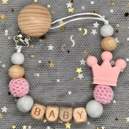 Custom Name Silicone Beads Wooden Ring Pacifier Clips Safe Teething Chains Baby Teether Eco-friendly Dummy Beech Clips Holder