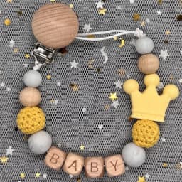 Custom Name Silicone Beads Wooden Ring Pacifier Clips Safe Teething Chains Baby Teether Eco-friendly Dummy Beech Clips Holder