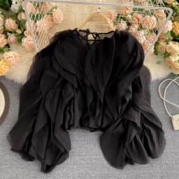 CHICEVER Elegant Shirts For Women O Neck Lantern Long Sleeve Asymmetrical Patchwork Ruffles Mesh Plus Size Blouses Female 2022