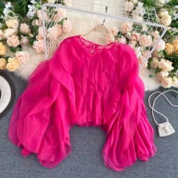 CHICEVER Elegant Shirts For Women O Neck Lantern Long Sleeve Asymmetrical Patchwork Ruffles Mesh Plus Size Blouses Female 2022