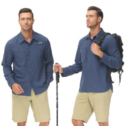 Summer Men's UPF 50+ Casual Long Sleeve Fishing Shirts, Lightweight Tactical Button Down Shirt with Breathable Back Mesh