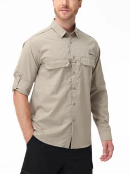 Summer Men's UPF 50+ Casual Long Sleeve Fishing Shirts, Lightweight Tactical Button Down Shirt with Breathable Back Mesh
