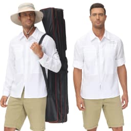 Summer Men's UPF 50+ Casual Long Sleeve Fishing Shirts, Lightweight Tactical Button Down Shirt with Breathable Back Mesh
