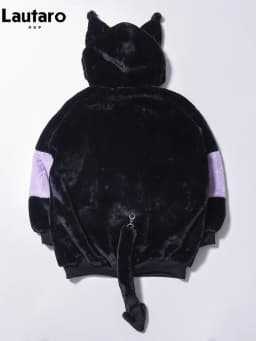 Lautaro Autumn Winter Oversized Color Block Faux Fur Coat Women Harajuku Kawaii Sweet Cute Fluffy Jacket Hoodie with Bunny Ears