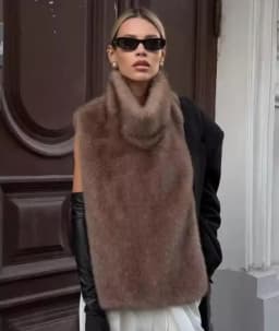 2025 New Fashion Faux Fur Sable Vest Crop Top Autumn Winter Turtleneck Eco Mink Fur Tank Tops Sleeveless Jacket Coat