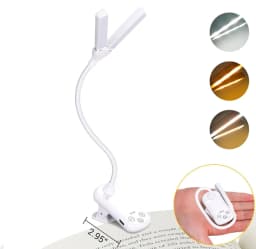 Dual Heads 14 LED Touch Control Reading Light with 3 Colors&8 Brightness USB Rechargeable Eye Care Book Light Clip on Book/Desk